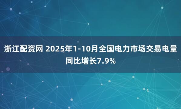 浙江配资网 2025年1-10月全国电力市场交易电量同比增长7.9%