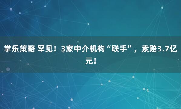 掌乐策略 罕见！3家中介机构“联手”，索赔3.7亿元！