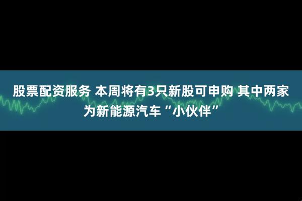 股票配资服务 本周将有3只新股可申购 其中两家为新能源汽车“小伙伴”